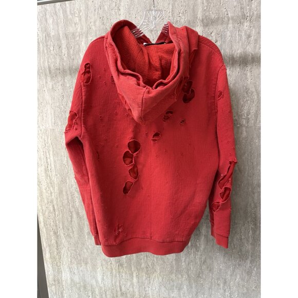 Givenchy Paris Distressed Red Hoodie L 100% Cotton Polyester Viscose - Picture 2 of 8